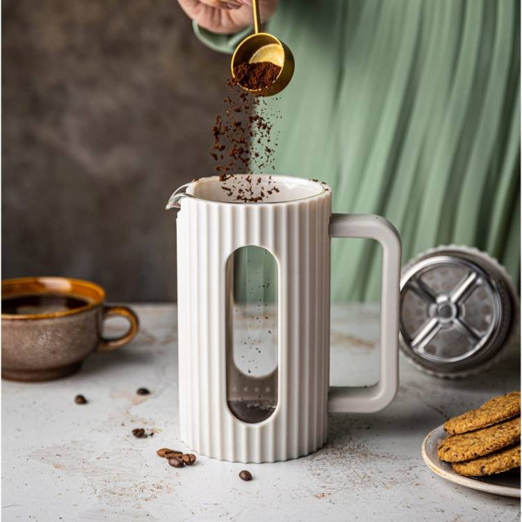 ZAPARZACZ DO HERBATY KAWY ZIÓŁ DZBANEK TŁOKOWY FRENCH PRESS KREMOWY 600 ml