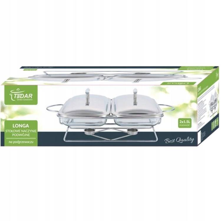 NACZYNIA SZKLANE na podgrzewaczu prostokątne Tadar Longa 2 x 1,5 l