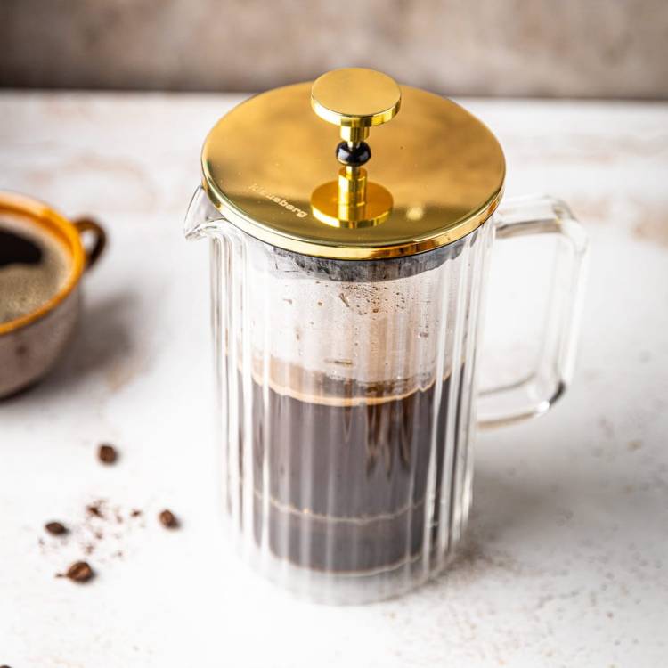 Zaparzacz do kawy herbaty szklany 1litr French Press złoty KLAUSBERG KB7760