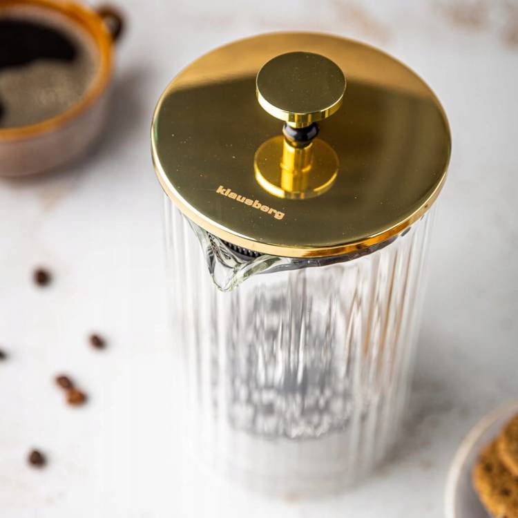Zaparzacz do kawy herbaty szklany 1litr French Press złoty KLAUSBERG KB7760