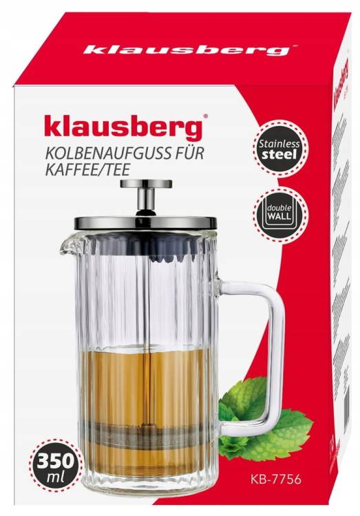 Zaparzacz do kawy herbaty szklany 0,35L French Press Srebrny KLAUSBERG 7756