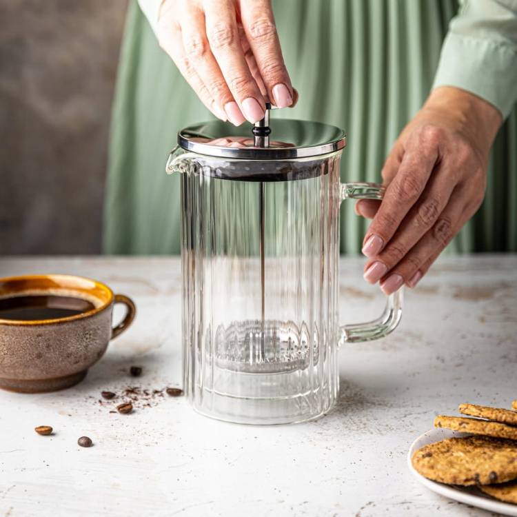 Zaparzacz do kawy herbaty szklany 0,35L French Press Srebrny KLAUSBERG 7756