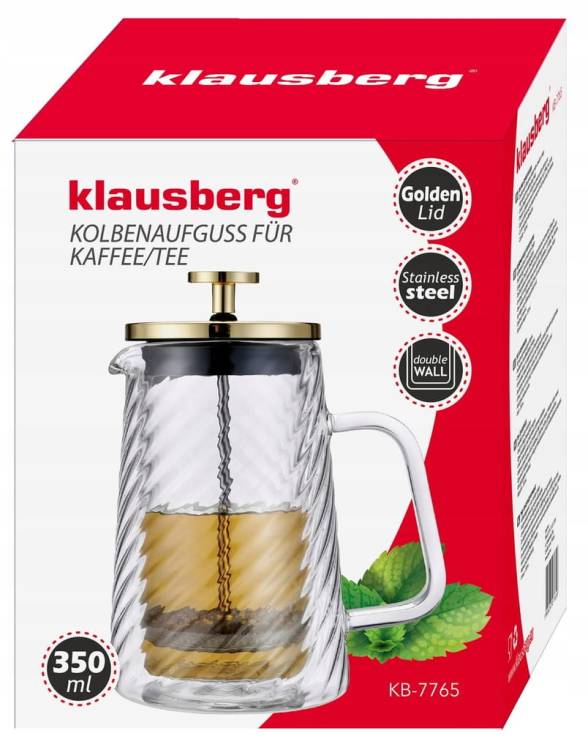 Złoty Zaparzacz do kawy herbaty szklany 0,35L French Press KLAUSBERG 7765