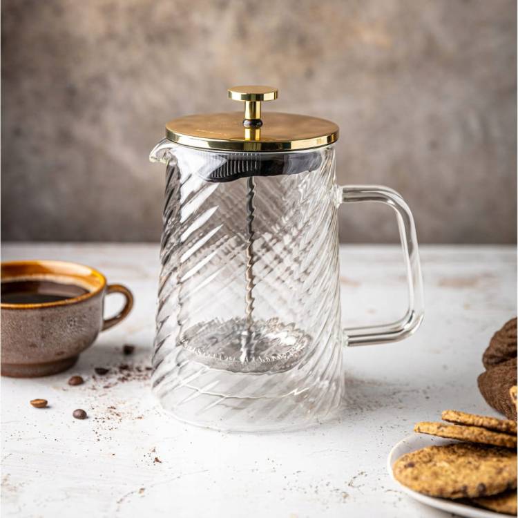 Złoty Zaparzacz do kawy herbaty szklany 0,6 Lit French Press KLAUSBERG 7766