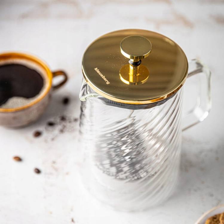 Złoty Zaparzacz do kawy herbaty szklany 0,6 Lit French Press KLAUSBERG 7766