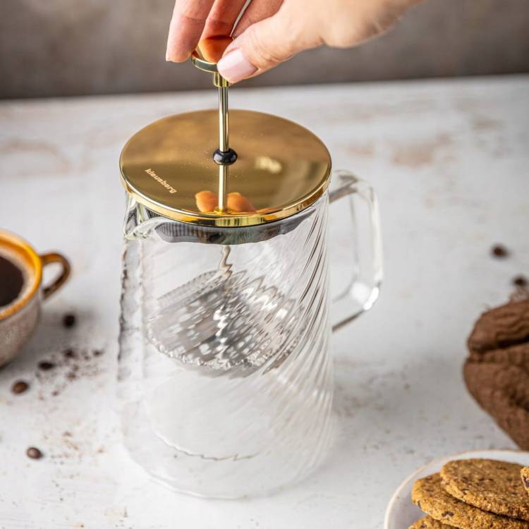 Złoty Zaparzacz do kawy herbaty szklany 1 Lit French Press KLAUSBERG 7767