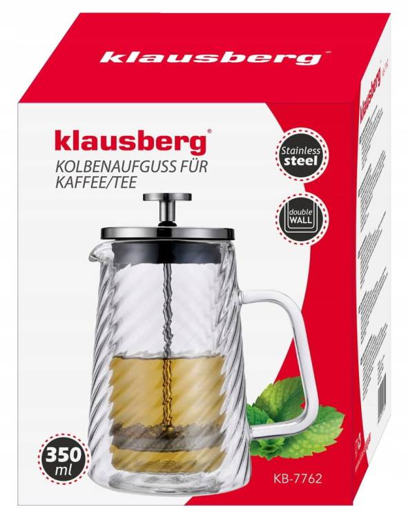 Srebrny Zaparzacz do kawy herbaty szklany 350 French Press KLAUSBERG 7762