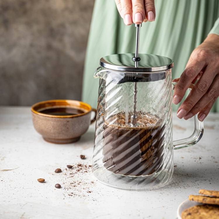 Srebrny Zaparzacz do kawy herbaty szklany 0,6 L French Press KLAUSBERG 7763