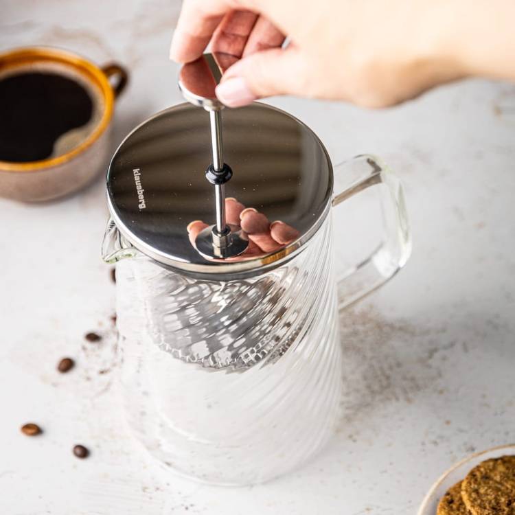 Srebrny Zaparzacz do kawy herbaty szklany 1 Lit French Press KLAUSBERG 7764