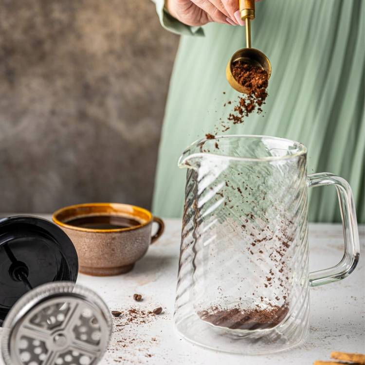 Srebrny Zaparzacz do kawy herbaty szklany 1 Lit French Press KLAUSBERG 7764