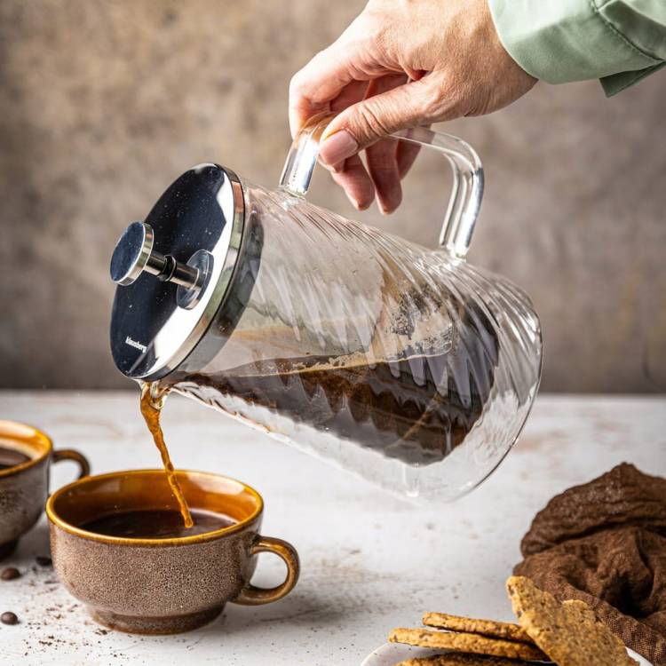 Srebrny Zaparzacz do kawy herbaty szklany 1 Lit French Press KLAUSBERG 7764