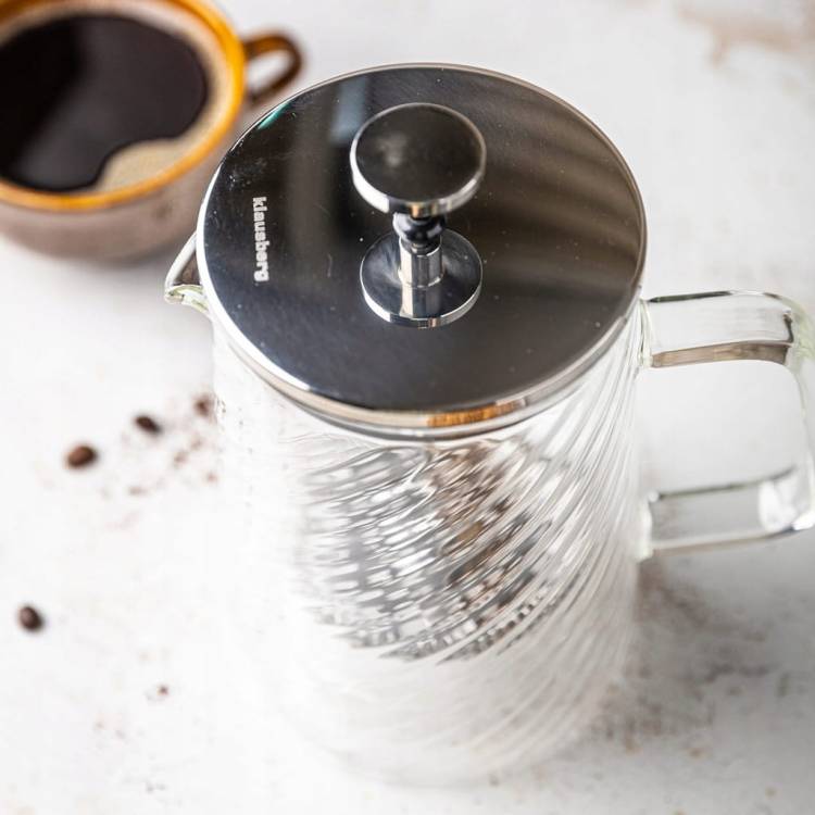 Srebrny Zaparzacz do kawy herbaty szklany 1 Lit French Press KLAUSBERG 7764