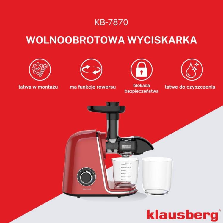 Sokowirówka Wolnoobrotowa 150W Sok warzyw owoców COLD PRESS KLAUSBERG 7870