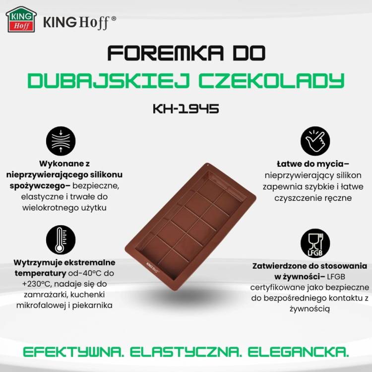 Foremka silikonowa do Dubajskiej czekolady KINGHoff 10 kostek 25x13.5 cm