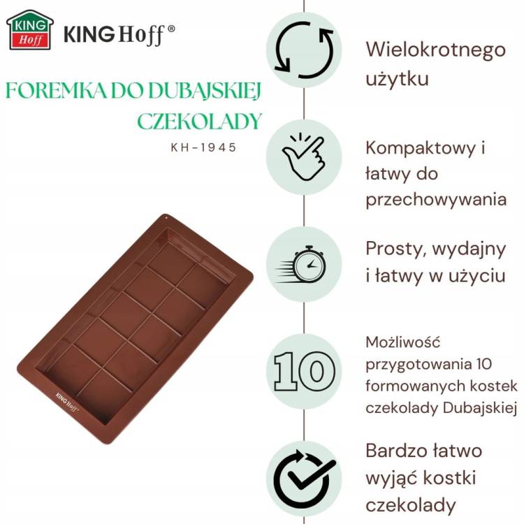 Foremka silikonowa do Dubajskiej czekolady KINGHoff 10 kostek 25x13.5 cm