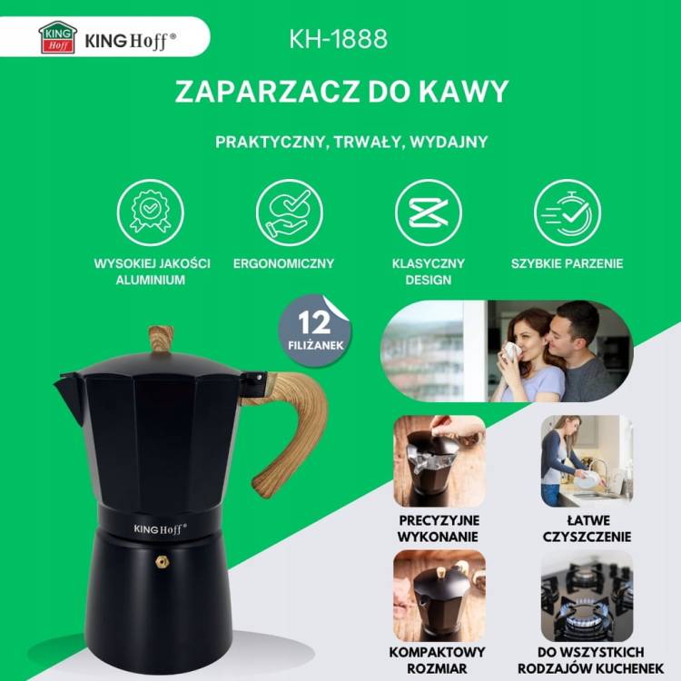 Kawiarka Zaparzacz do Kawy KINGHoff KH-1888 Indukcja 12 Filiżanek Espresso