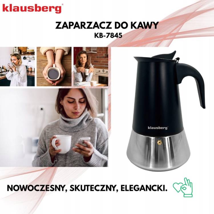 Kawiarka Klausberg KB7845 stalowa do indukcji Gaz espresso 6 filiżanek Kawy