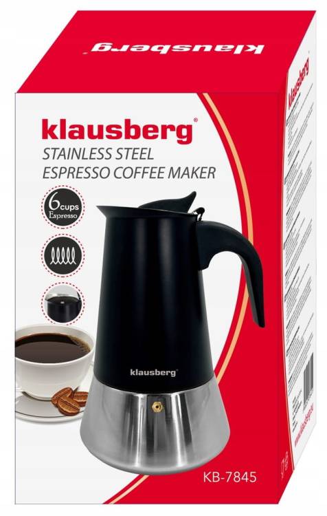 Kawiarka Klausberg KB7845 stalowa do indukcji Gaz espresso 6 filiżanek Kawy