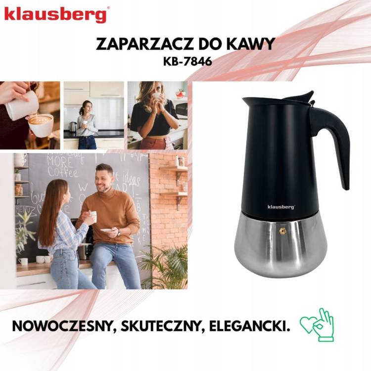 Kawiarka Klausberg KB7846 stalowa do indukcji Gaz espresso 9 filiżanek Kawy