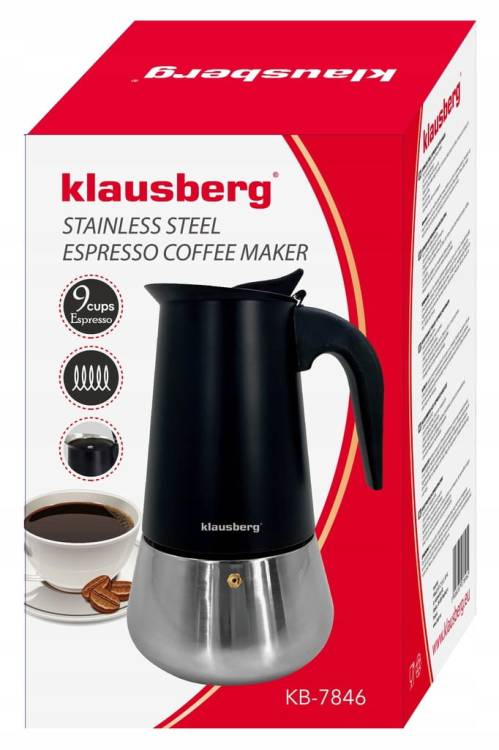 Kawiarka Klausberg KB7846 stalowa do indukcji Gaz espresso 9 filiżanek Kawy