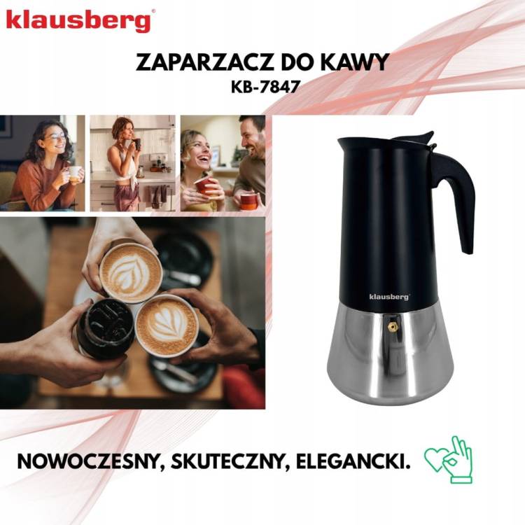 Kawiarka Klausberg KB-7847 stalowa indukcja Gaz espresso 12 filiżanek Kawy