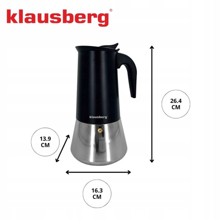 Kawiarka Klausberg KB-7847 stalowa indukcja Gaz espresso 12 filiżanek Kawy