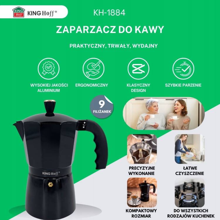Kawiarka Zaparzacz KINGHoff KH-1884 9 filiżanek Do indukcji Espresso 450 ml