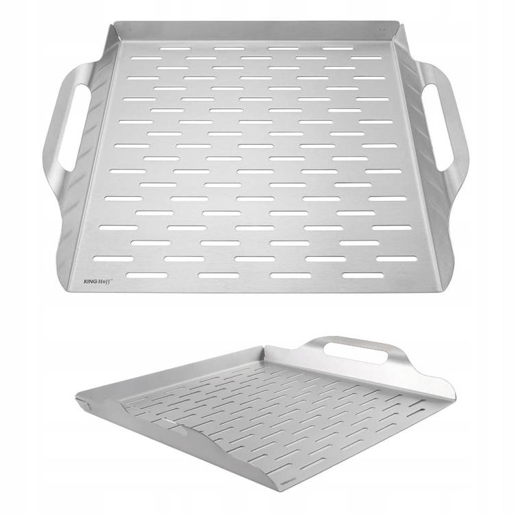 DUŻA SOLIDNA Taca Grillowa ze Stali Nierdzewnej 36,8x30,7x4,6 cm KINGHoff
