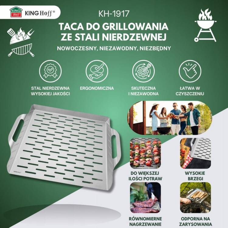 DUŻA SOLIDNA Taca Grillowa ze Stali Nierdzewnej 36,8x30,7x4,6 cm KINGHoff