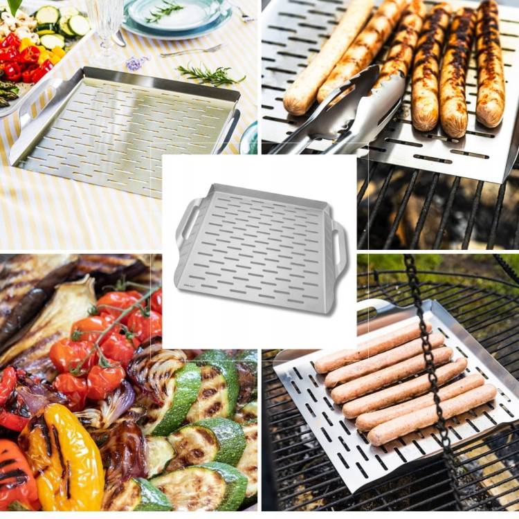 DUŻA SOLIDNA Taca Grillowa ze Stali Nierdzewnej 36,8x30,7x4,6 cm KINGHoff