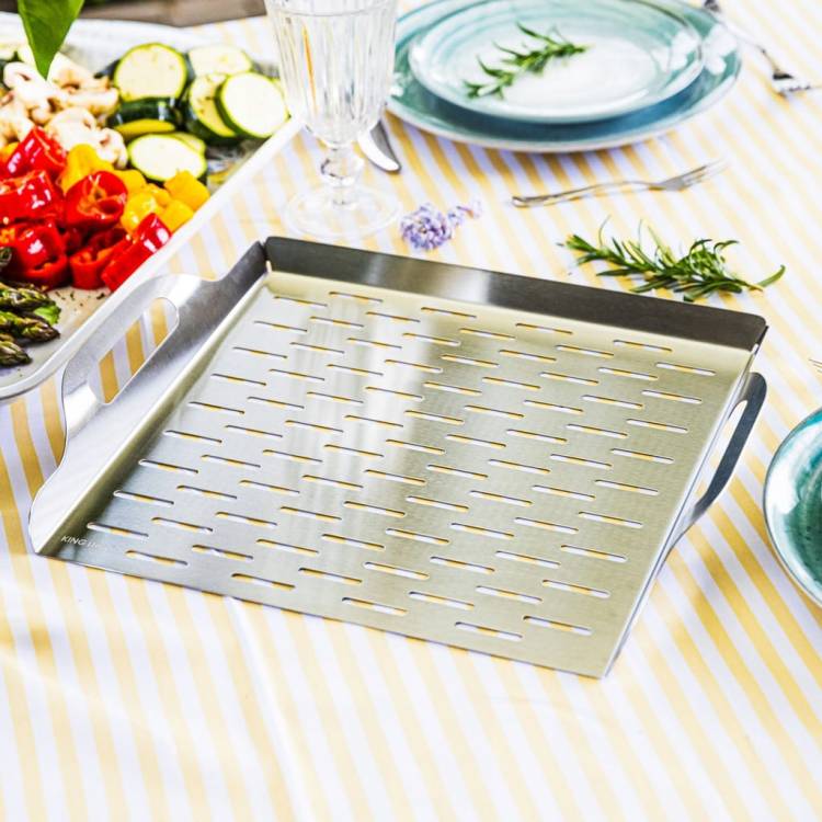 DUŻA SOLIDNA Taca Grillowa ze Stali Nierdzewnej 36,8x30,7x4,6 cm KINGHoff