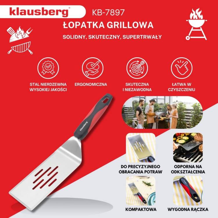 KLAUSBERG KB-7897 Łopatka grillowa 36 cm stal nierdzewna BBQ Do Grila Duża