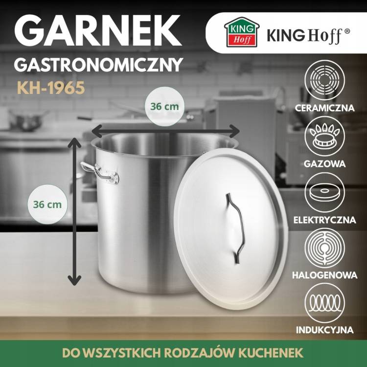 Garnek 36 Lit Gastronomiczny stal nierdzewna indukcja GAZ KINGHoff KH-1965