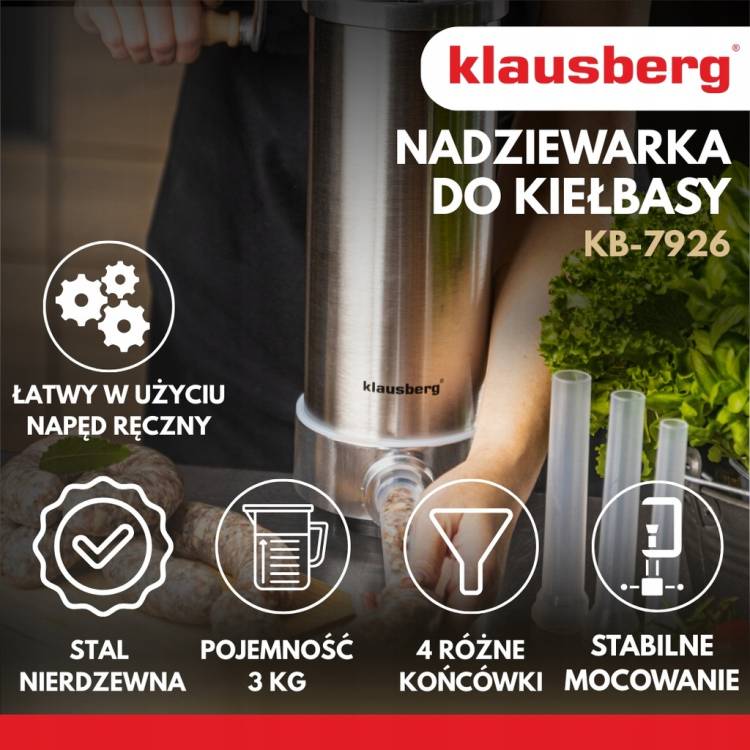 NADZIEWARKA do kiełbas 3 kg stal nierdzewna Maszynka Szpryca KLAUSBERG