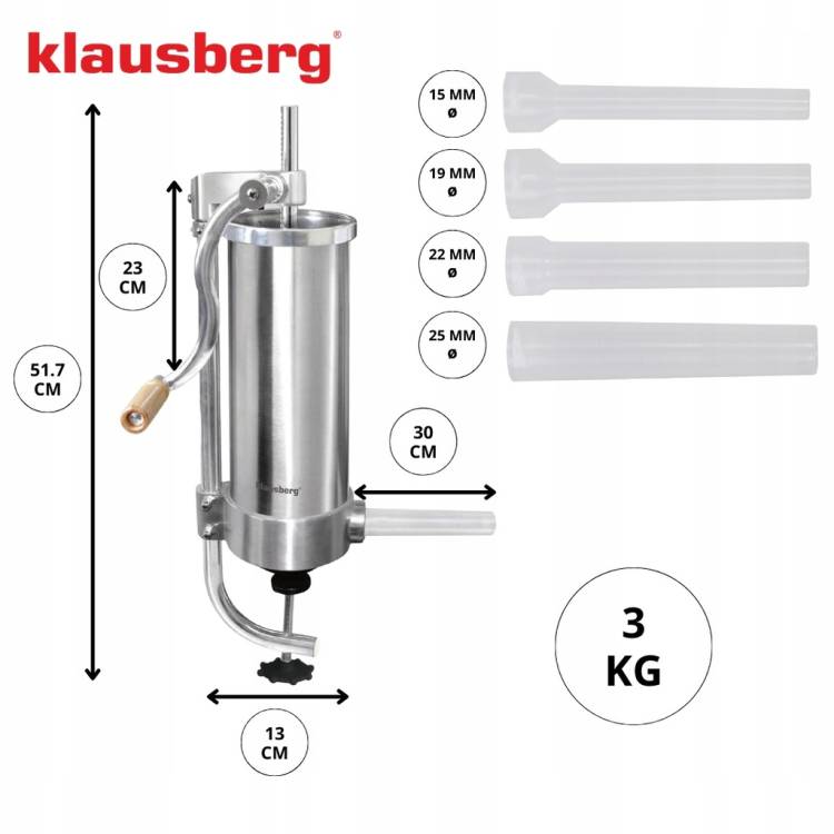 NADZIEWARKA do kiełbas 3 kg stal nierdzewna Maszynka Szpryca KLAUSBERG