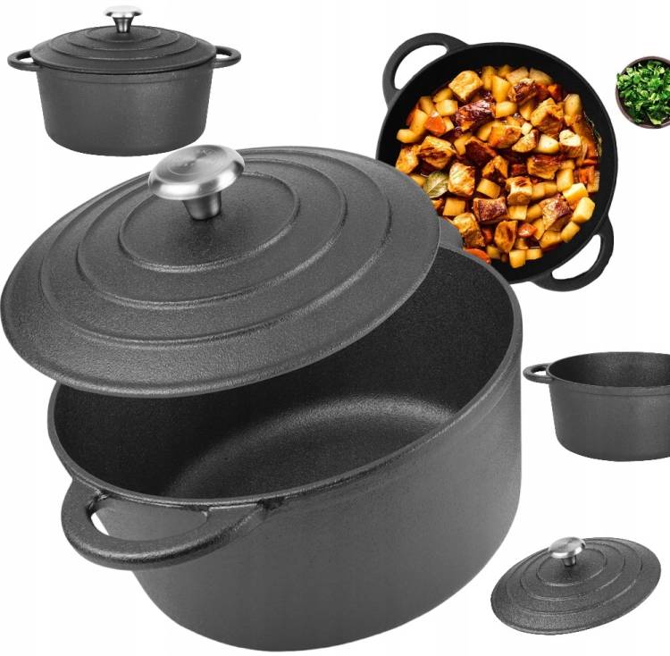 Garnek ŻELIWNY 4,8 Lit do Pieczenia Kociołek BRYTFANNA 26cm Gaz Indukcja