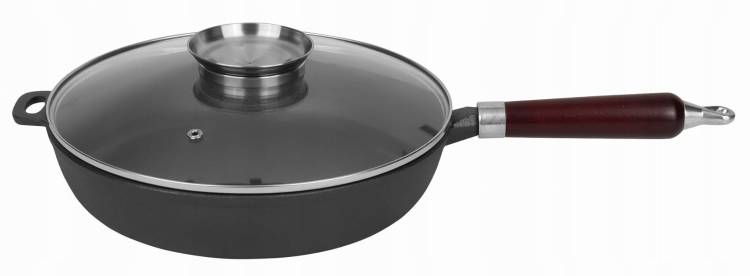 PATELNIA ŻELIWNA 28 cm Ciężka z Pokrywą Odkręcana Rączka INDUKCJA GAZ