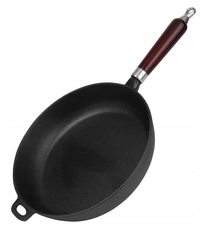 PATELNIA ŻELIWNA 28 cm Ciężka z Pokrywą Odkręcana Rączka INDUKCJA GAZ