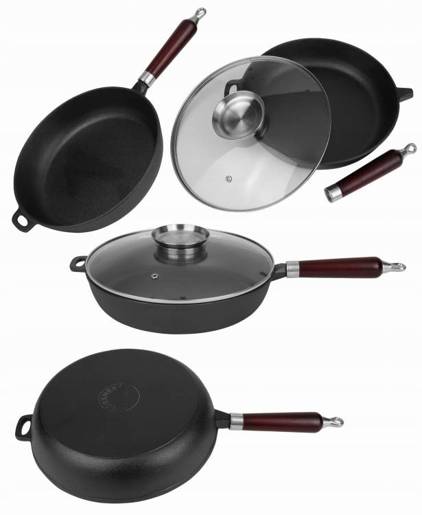 PATELNIA ŻELIWNA 28 cm Ciężka z Pokrywą Odkręcana Rączka INDUKCJA GAZ