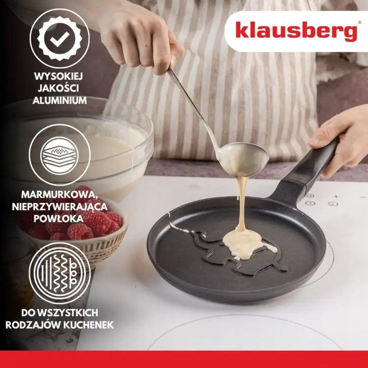 Patelnia do naleśników 18 cm KLAUSBERG indukcja powłoka non-stick SŁONIK