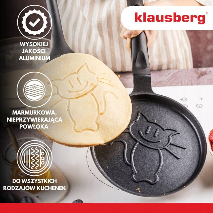 Klausberg KB-7973 patelnia 18 cm do pankejków z tłoczonym KOTKIEM Indukcja