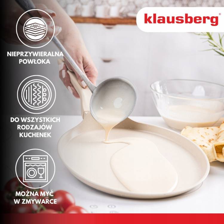 Patelnia do naleśników 24 cm KLAUSBERG KB-7958 kremowa marble, indukcja Gaz