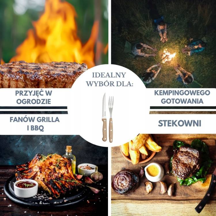 KLAUSBERG Zestaw do steków i BBQ 8 el Noże + widelce z drewnianą rękojeścią