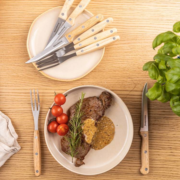KLAUSBERG Zestaw do steków i BBQ 8 el Noże + widelce z drewnianą rękojeścią