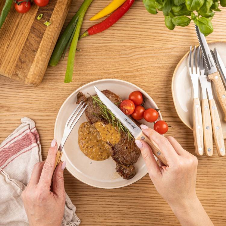 KLAUSBERG Zestaw do steków i BBQ 8 el Noże + widelce z drewnianą rękojeścią
