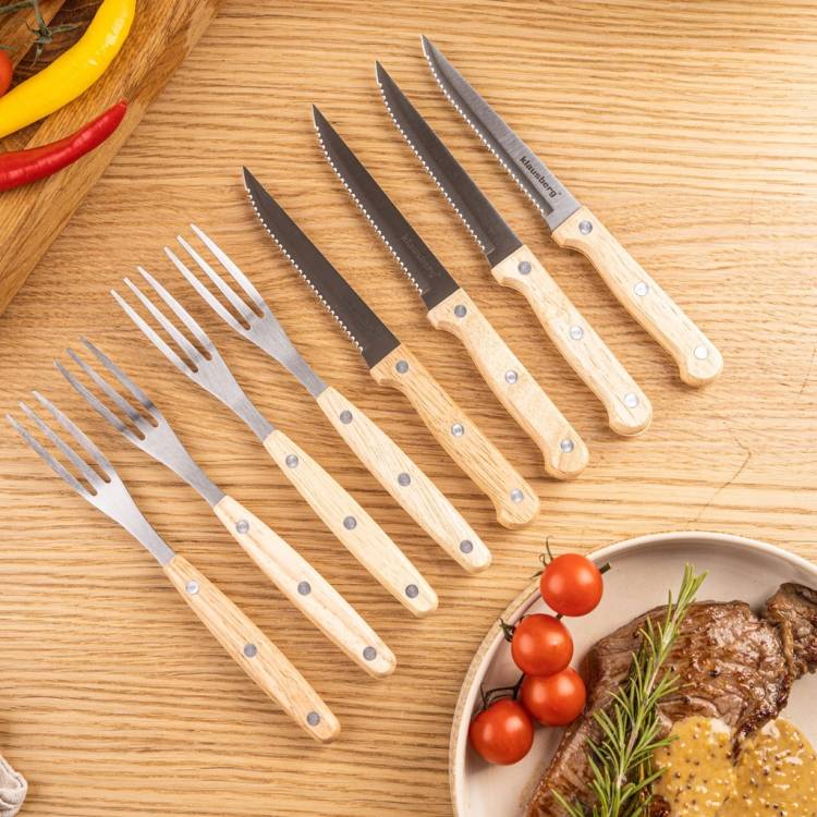 KLAUSBERG Zestaw do steków i BBQ 8 el Noże + widelce z drewnianą rękojeścią