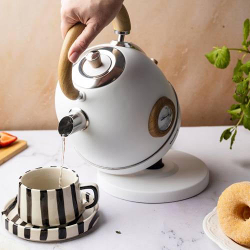 Czajnik elektryczny 1.8L stal 304 RETRO Klausberg KB-9007 Biały + Drewno