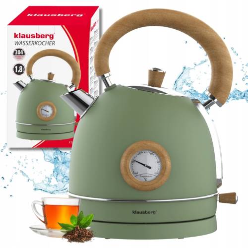 Czajnik elektryczny 1.8L stal 304 RETRO Klausberg KB-9008 Zielony + Drewno