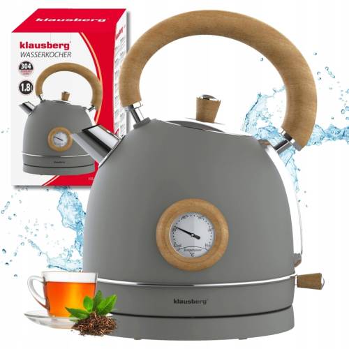 Czajnik elektryczny 1.8L stal 304 RETRO Klausberg KB-9009 SZARY + Drewno