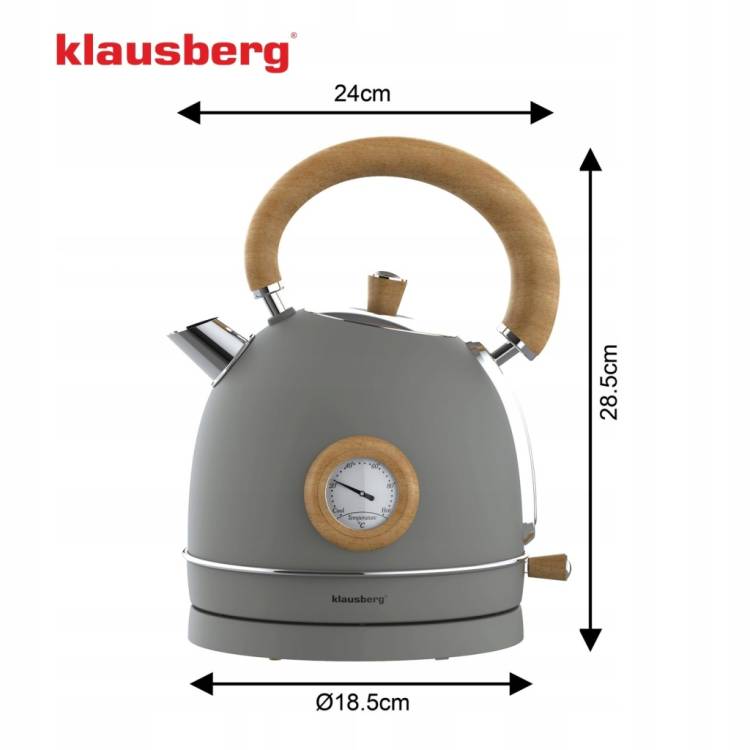 Czajnik elektryczny 1.8L stal 304 RETRO Klausberg KB-9009 SZARY + Drewno